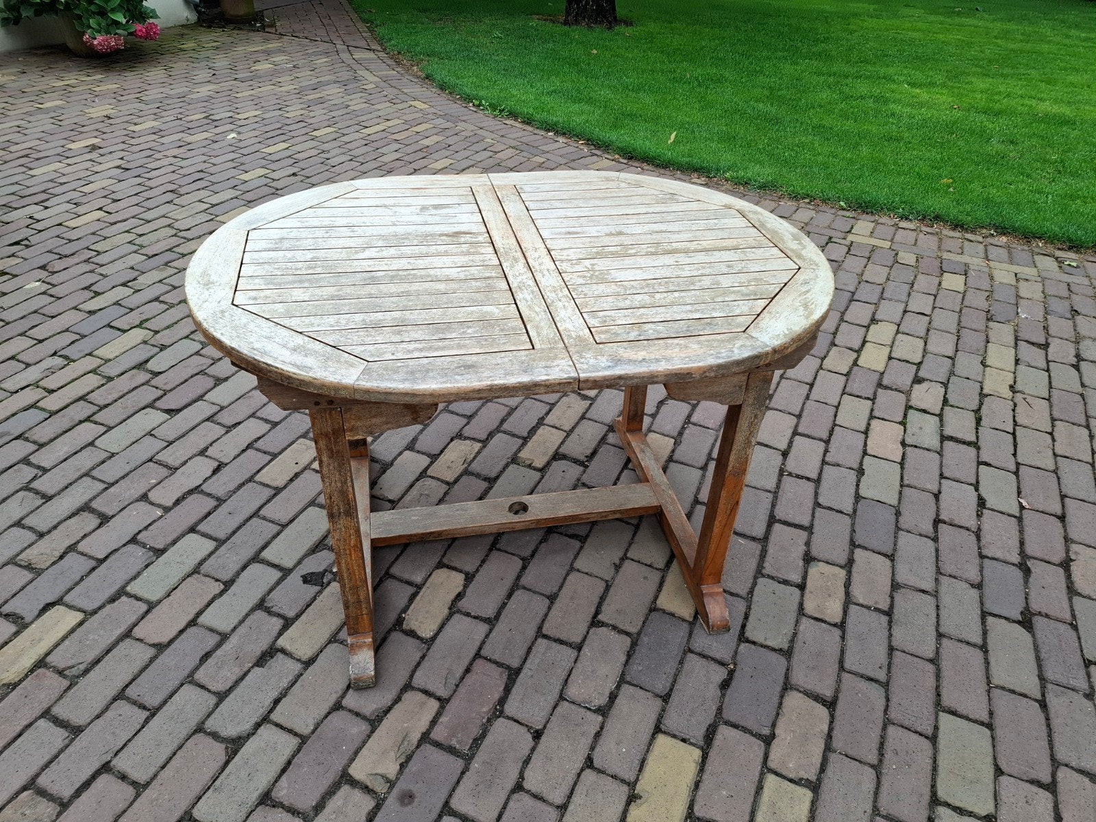 Uitschuifbare Teakhouten Tuintafel - Ovale Vorm, Tuin en Terras, Tuintafels, Ophalen, Gebruikt, Ovaal, Teakhout