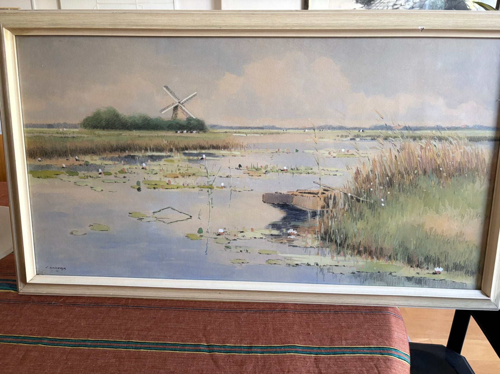 Polderlandschap te Reeuwijk, Antiek en Kunst, Nederlandse school, Achter glas, Overige ondergronden, Ophalen of Verzenden