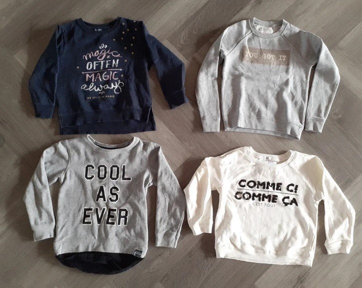 Pakket Truien met tekst meisjes, Maat 116, Gebruikt, Meisje, Trui of Vest, Ophalen of Verzenden