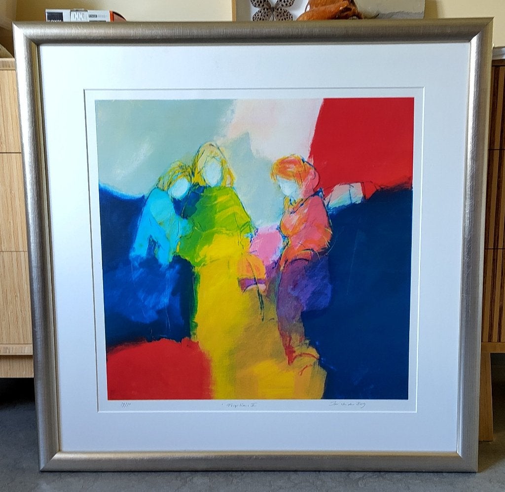 Zeefdruk in prachtige lijst, Antiek en Kunst, Abstract, Gesigneerd, Zeefdruk, Ophalen of Verzenden