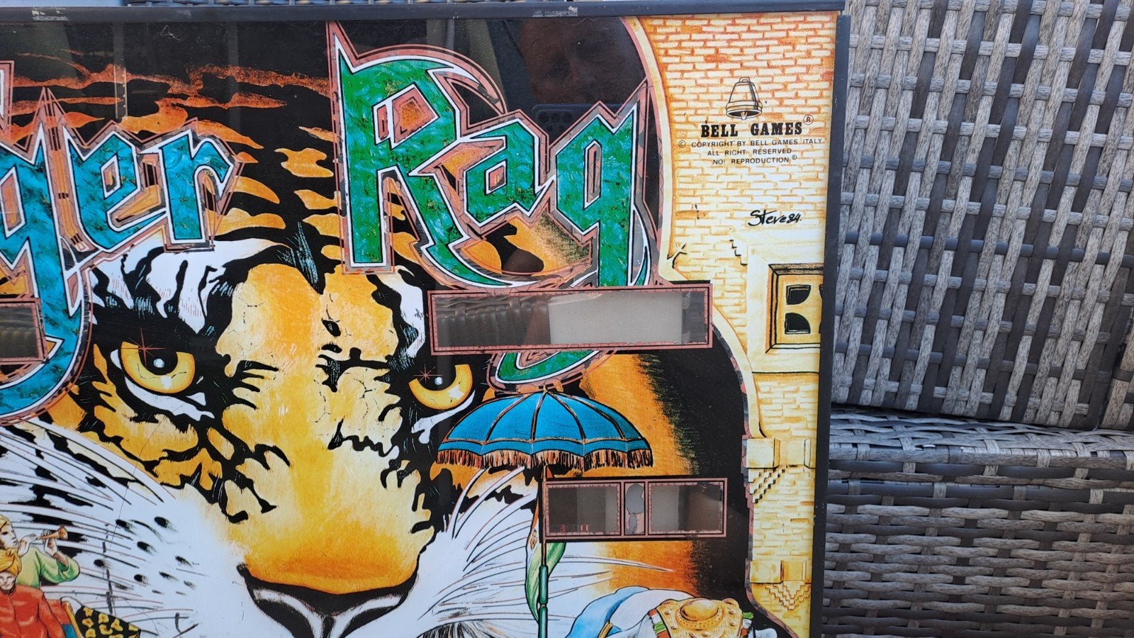 Bell Games Tiger Rag flipperkast glasplaat, Euro, Ophalen, Gebruikt