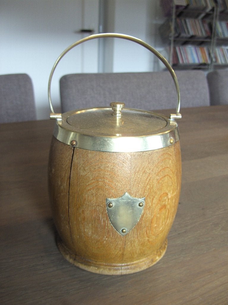 Oude houten koekjespot/theebus met porseleinen binnenkant, Gebruikt, Overige typen, Ophalen of Verzenden, Overige stijlen