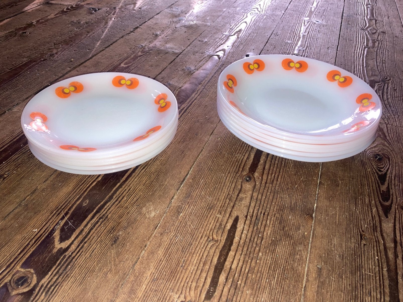 Vintage jena glass borden oranje motief pauwenoog, Ophalen, Huis en Inrichting