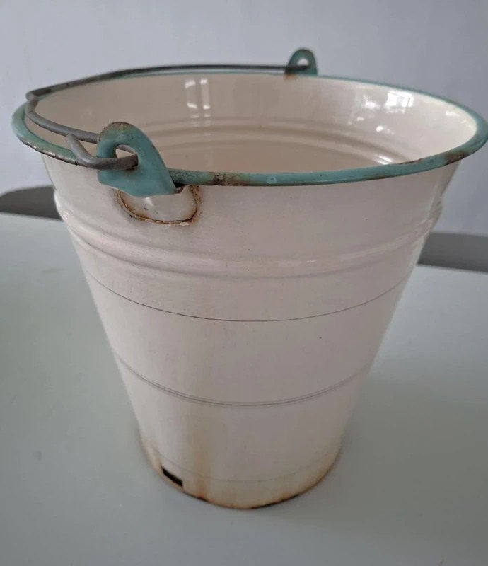 vintage emaille BK emmer plantenbak brocante rustiek, Antiek en Kunst, Antiek | Emaille, Ophalen of Verzenden