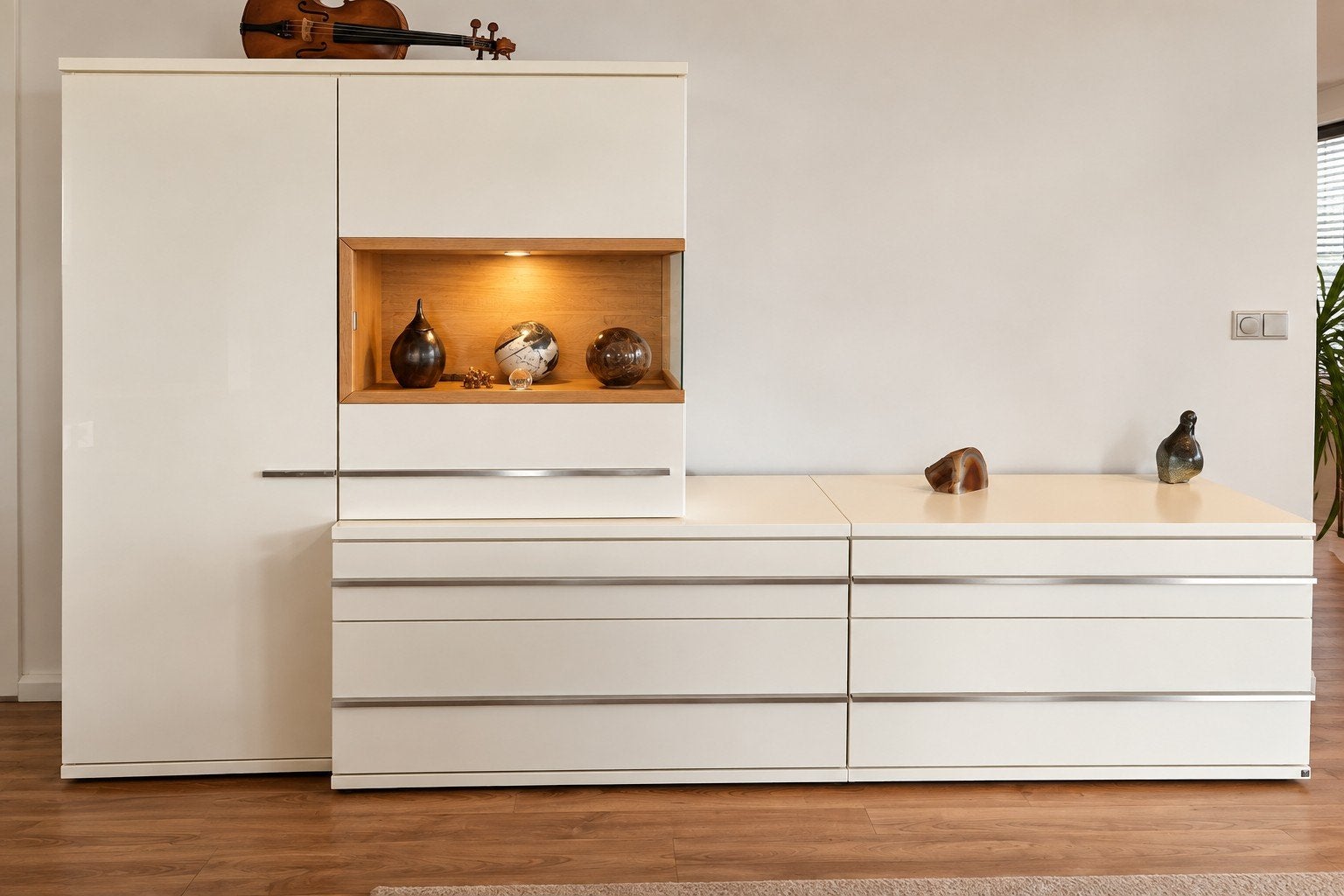 Design wandkast van Musterring met verlichting, Ophalen, Met lade(s), Zo goed als nieuw, 150 tot 200 cm