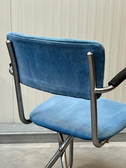 Gispen 212 eetkamerstoel jaren 30 vintage X frame lichtblauw, Gebruikt, Jaren 30, Blauw, NL