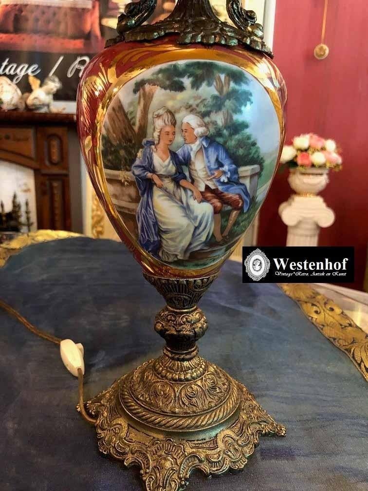 Groot brocante tafellamp porselein Limoges antieke barok, Ophalen