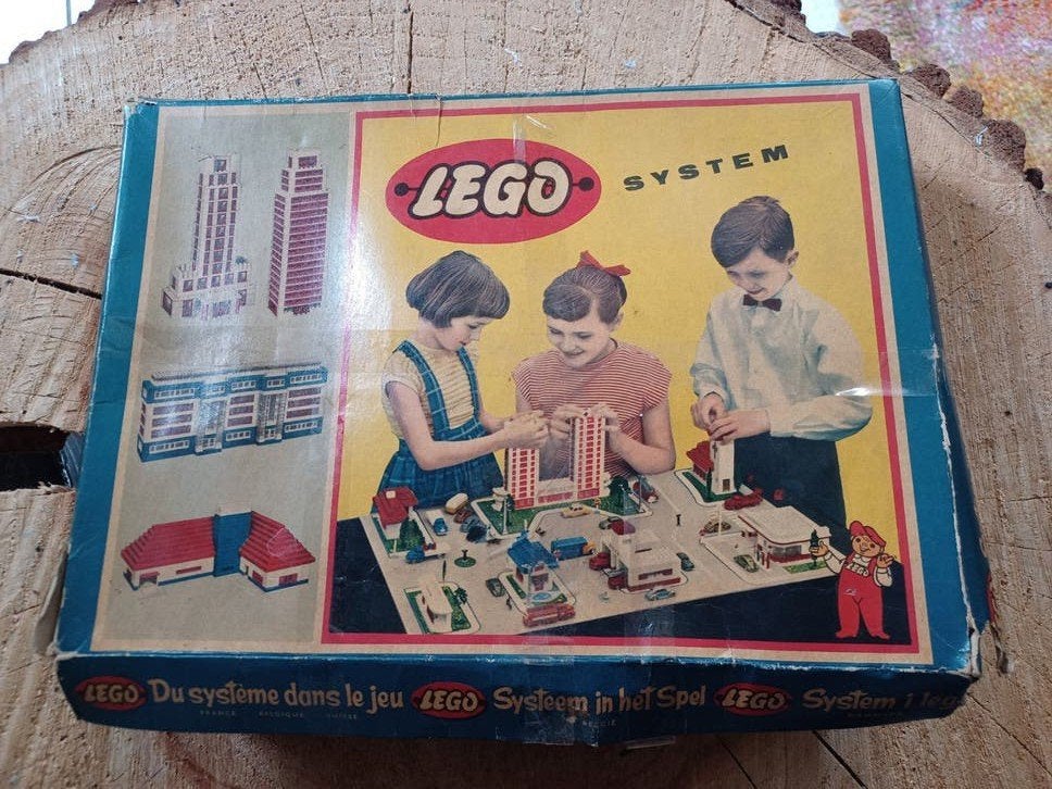 Vintage Lego System set met auto's en grondplaten, Gebruikt, Overige thema's, Lego, Ophalen of Verzenden