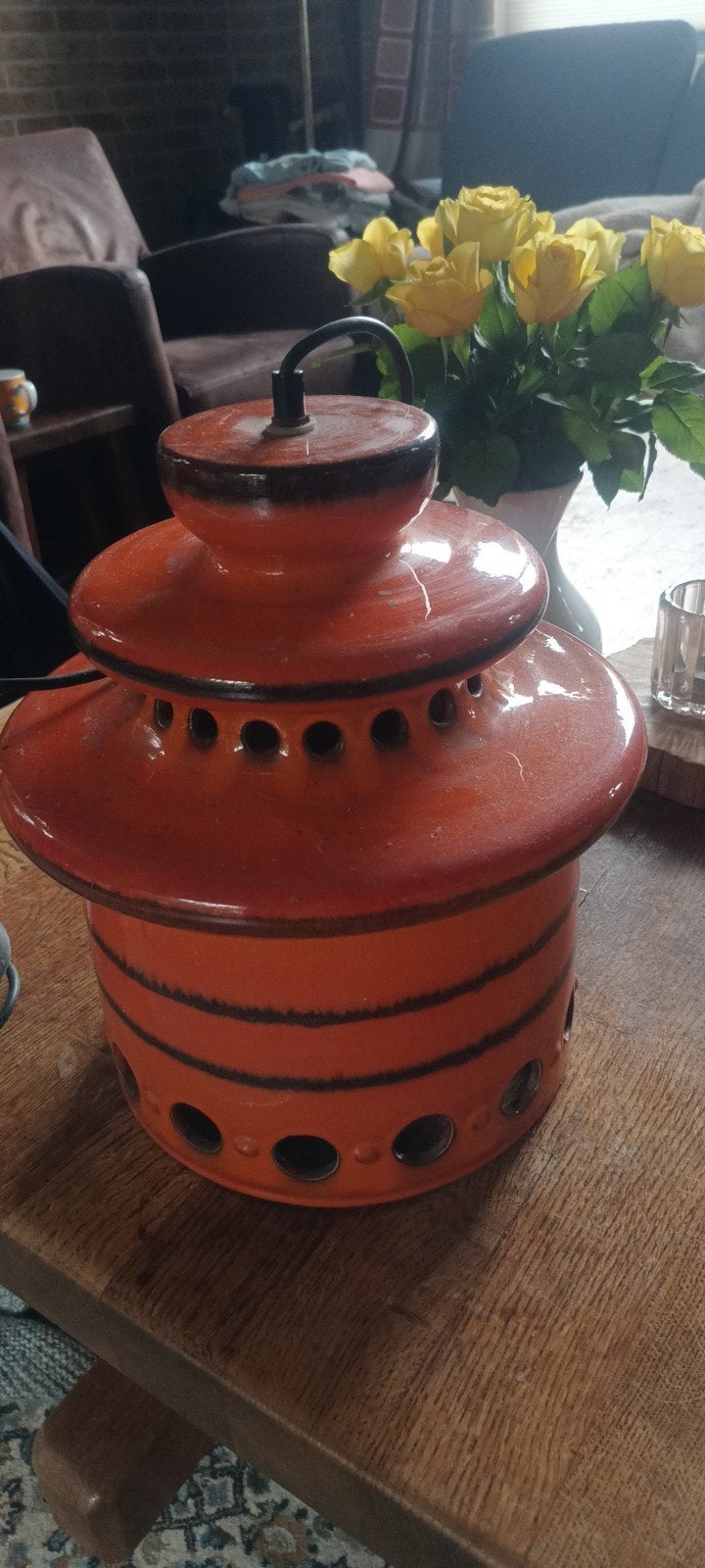Grote vintage oranje keramische hanglamp, fat lava., Antiek en Kunst, Ophalen of Verzenden