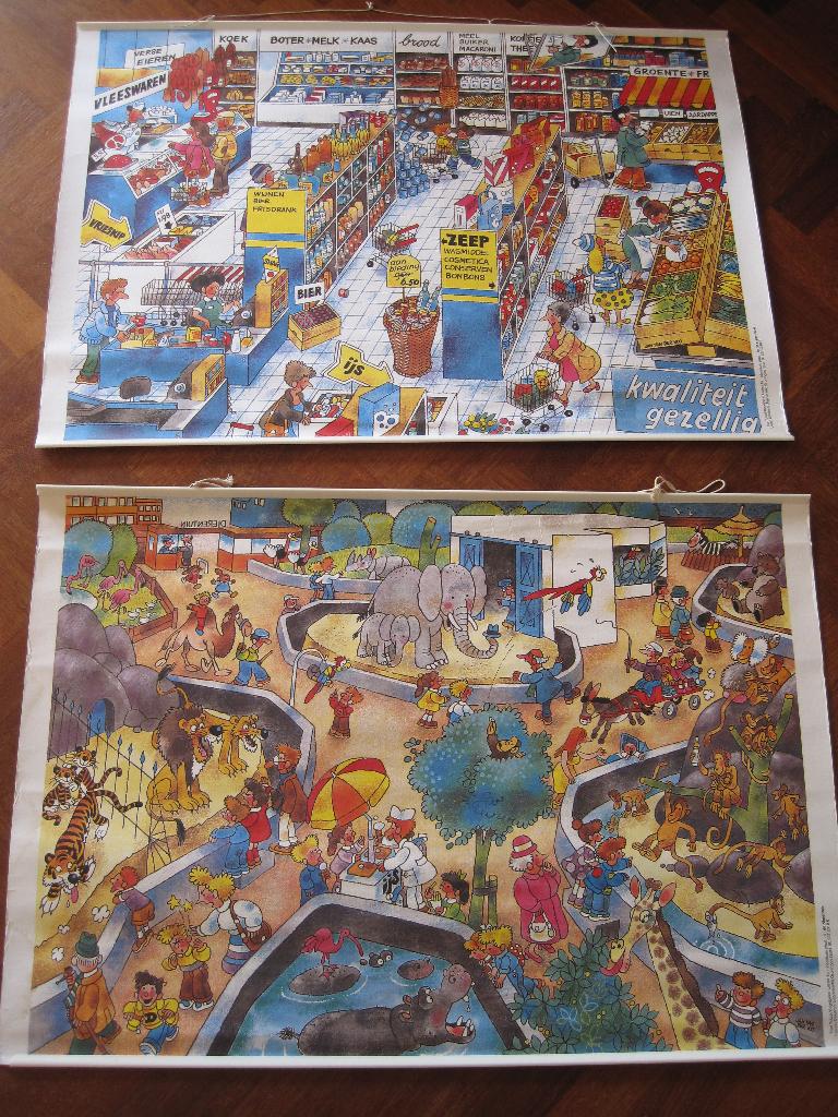 2 schoolkaarten / schoolplaten begrijpend lezen (100 x 70 ), Ophalen of Verzenden, Gebruikt, Taal en Lezen
