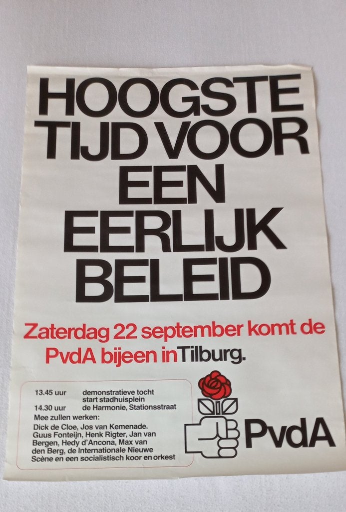 Poster PvdA, Rechthoekig Staand, Ophalen of Verzenden, Zo goed als nieuw, A1 t/m A3
