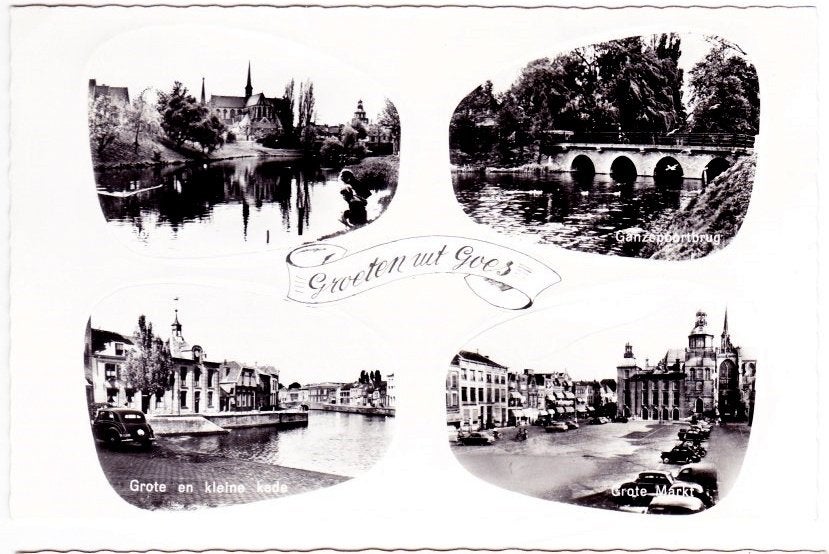 Goes oude gelopen ansichtkaart (B2037, Verzamelen, Ansichtkaarten | Nederland, Ophalen of Verzenden, 1940 tot 1960, Zeeland