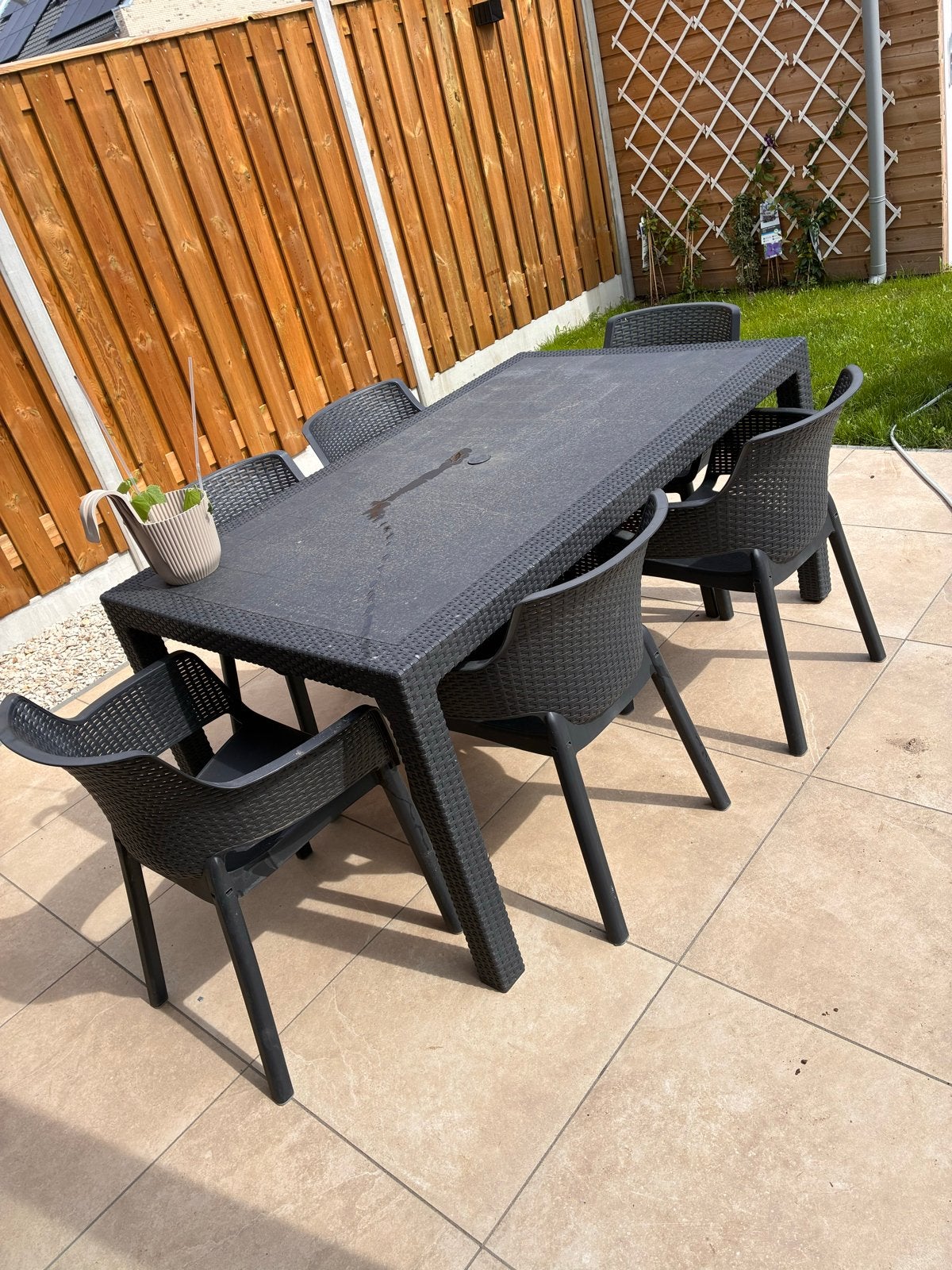 Tuintafel met 6 stoelen, Ophalen, Kunststof, Gebruikt, Eettafel