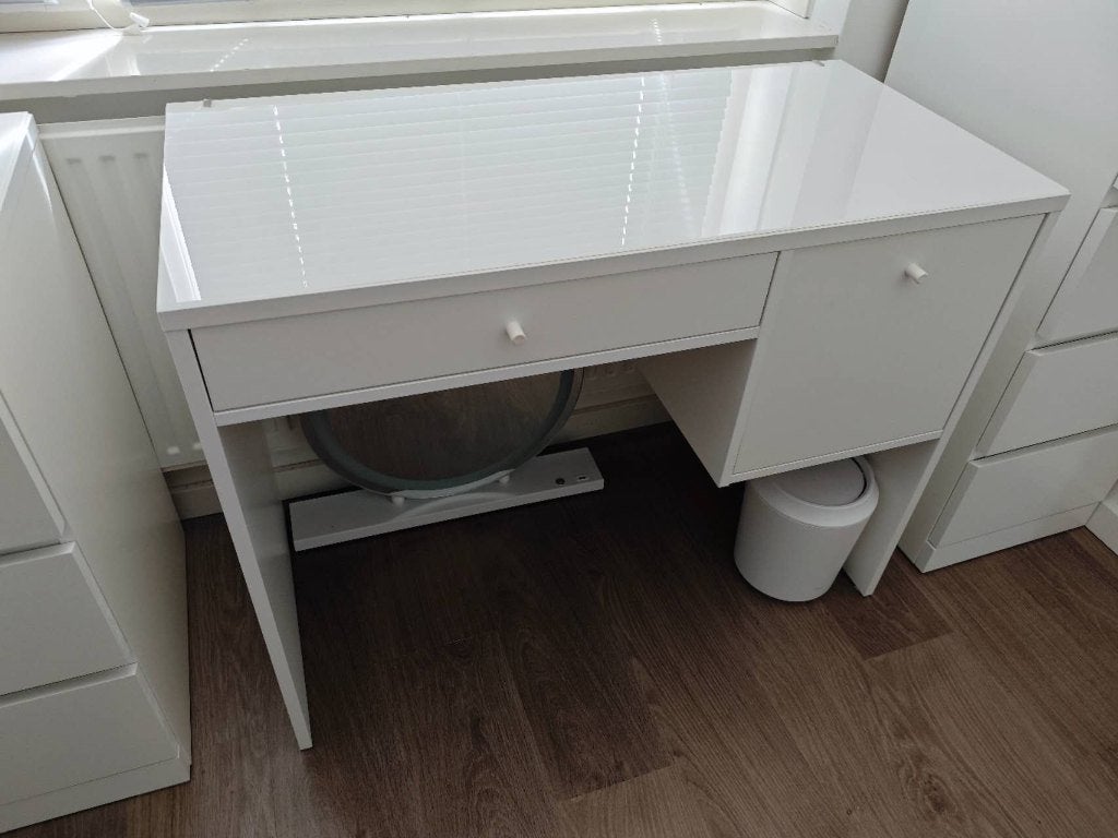 IKEA SYVDE kaptafel/bureau wit met glasplaat – 10048 cm, Ophalen