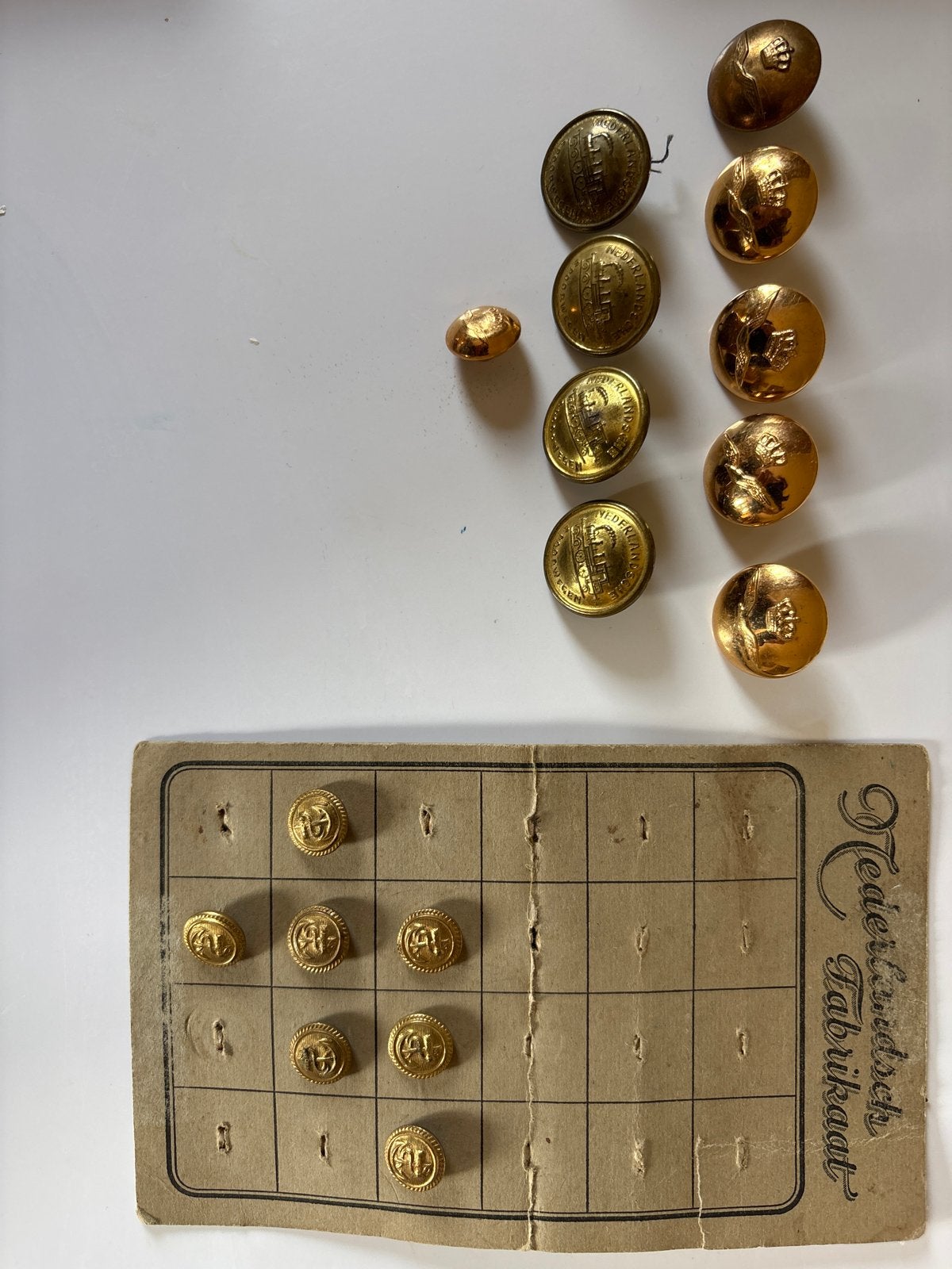 Vintage koperen knopen-KLM Nederlands Spoorwegen & Anker, Ophalen of Verzenden, Gebruikt