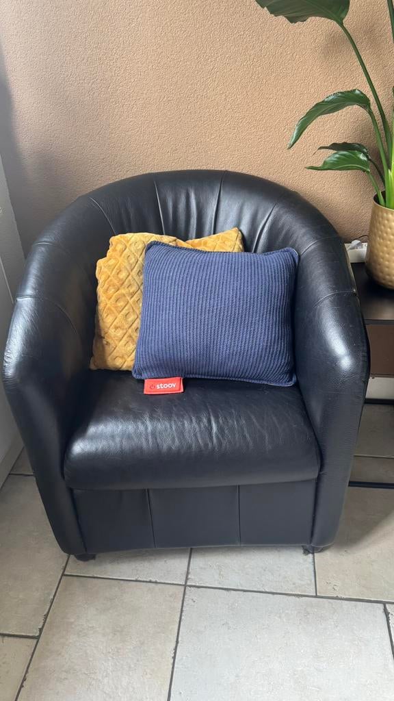 Te koop: zwart lederen bank Natuzzi, Ophalen, Gebruikt, Eenpersoons, Minder dan 75 cm