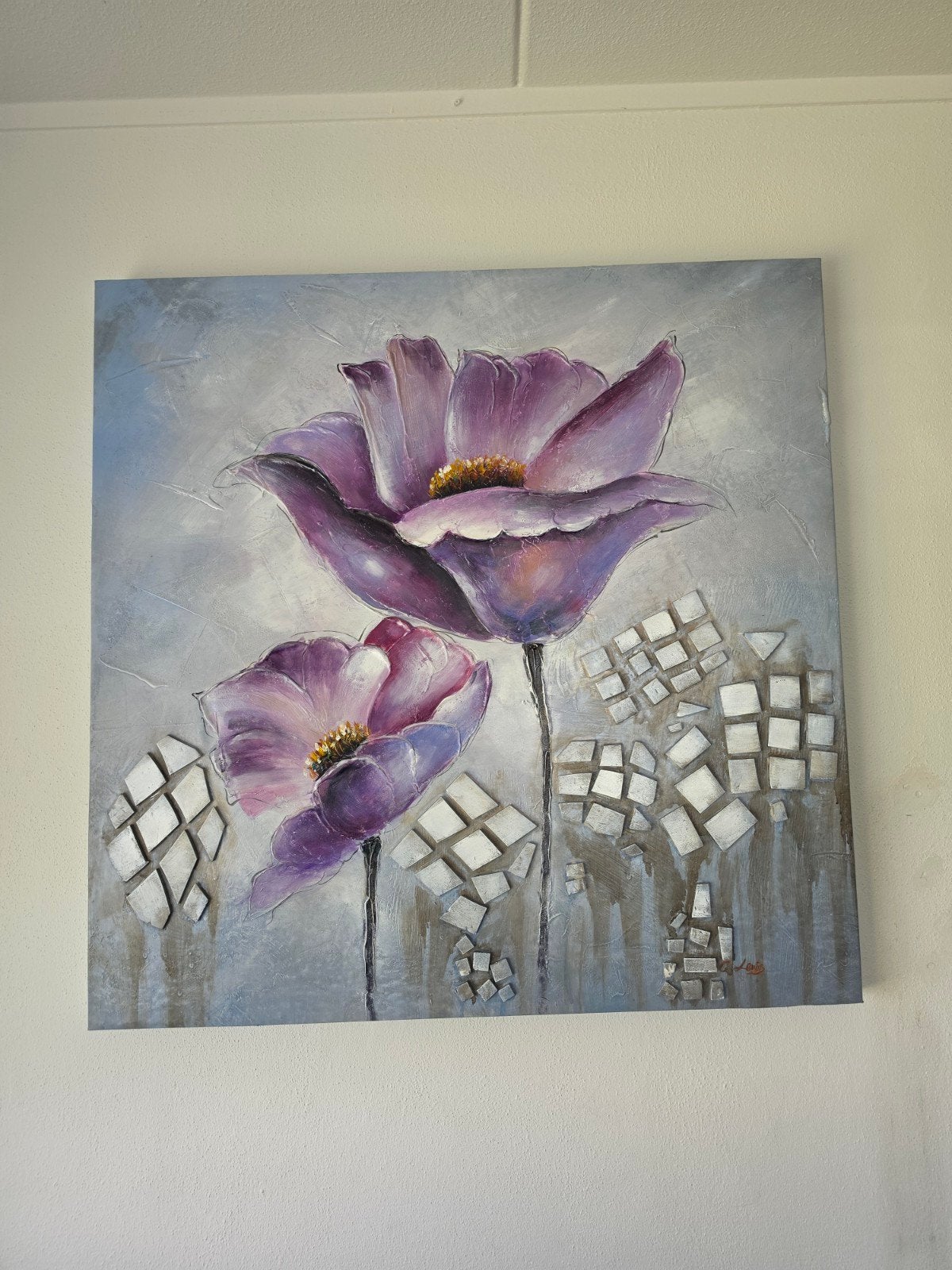 Schilderij canvas paarse bloemen 100cm x 100cm, Ophalen