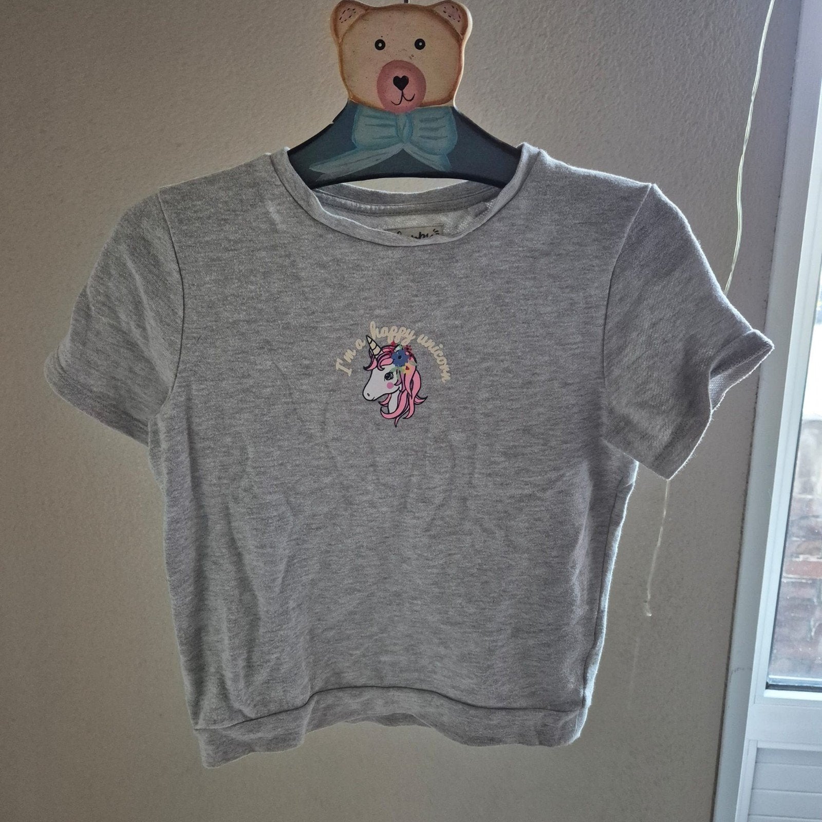 Grijs T-shirt met Eenhoornprint - Happy Girls Club, Kinderen en Baby's, Kinderkleding | Maat 134, Meisje, Ophalen of Verzenden