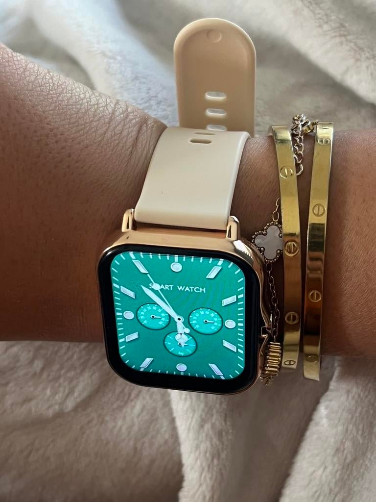 Stijlvolle Smartwatch met Crèmekleurige Band, Wit, Ophalen of Verzenden, Zo goed als nieuw, Stappen
