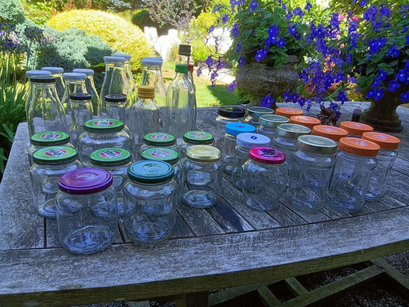 Diverse Inmaak flessen en potten voor sap, groenten en Jam., Voorraadpot, Ophalen, Gebruikt, Glas