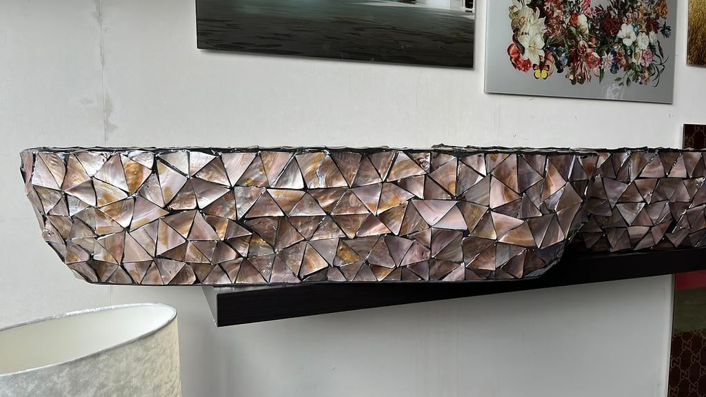 MOTHER OF PEARL SCHELPENVAAS XXL BROWN ERIC KUSTER STYLE, Ophalen of Verzenden