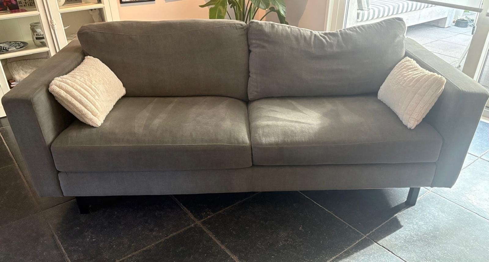 Comfortabele loungebank en hocker set - Grijs, Ophalen, Gebruikt, Driepersoons, 75 tot 100 cm