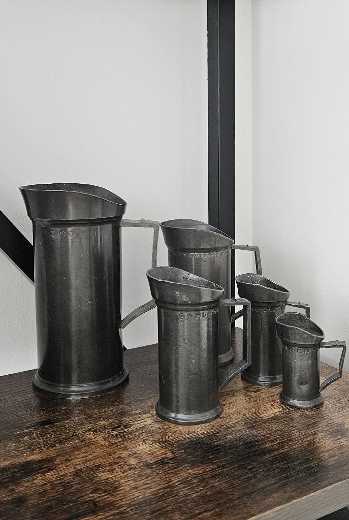 Antieke tinnen maatkannetjes 2cl tot 0,5 ltr met ijkstempels, Antiek en Kunst, Ophalen