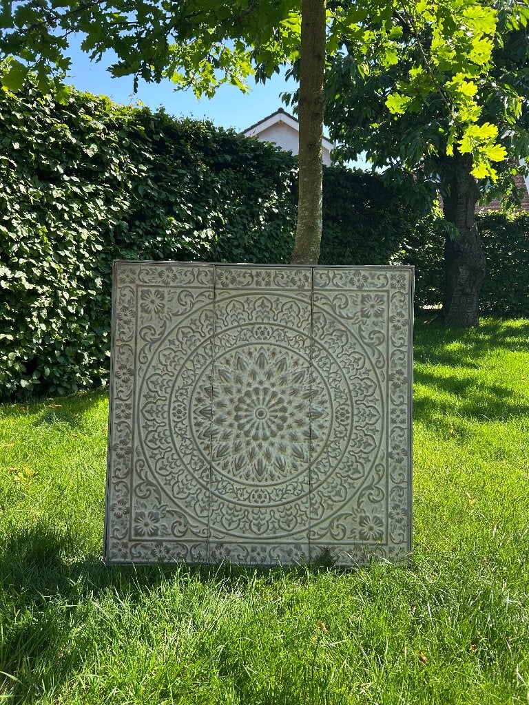 Schilderij buiten / wanddecoratie kunst, Beige, Metaal, Boho, 90 cm