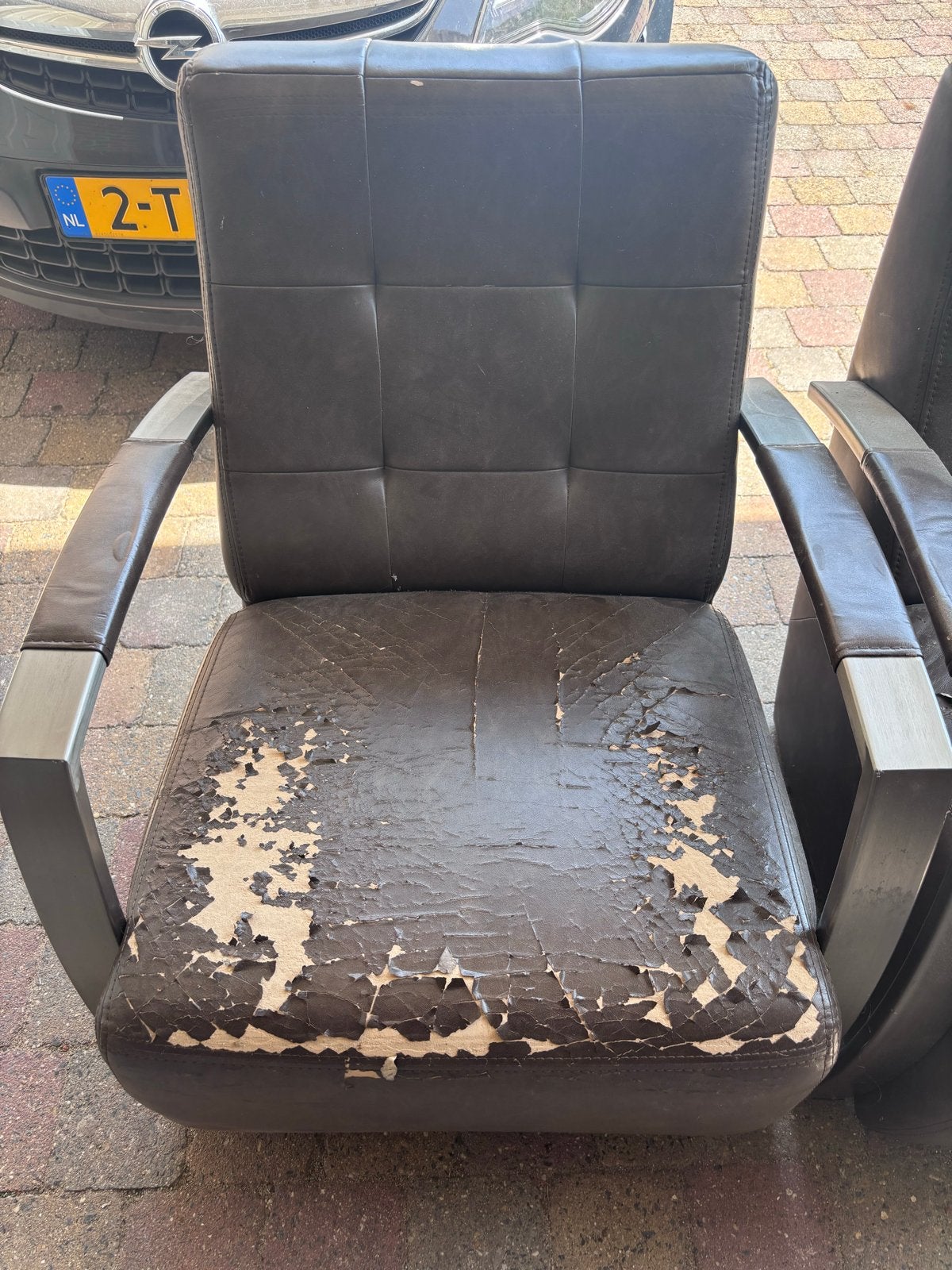 2x Bruine stoelen met armleuning - Gebruikt, Ophalen, Gebruikt, Twee, Bruin