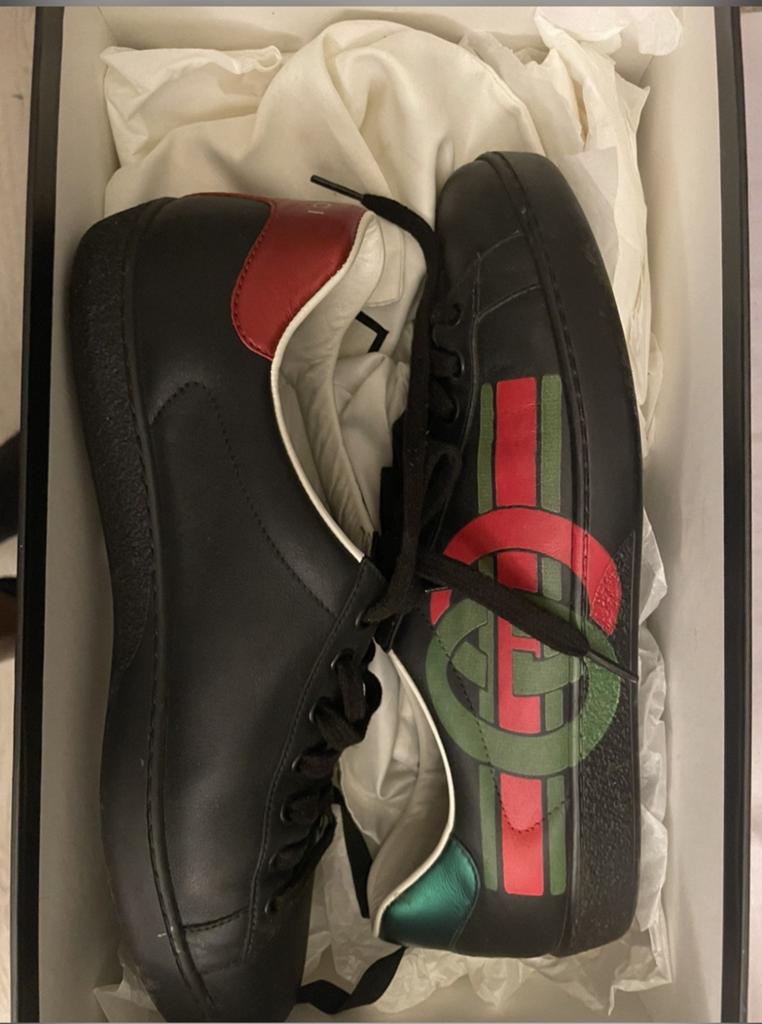 Gucci Ace Sneakers met Web en Interlocking G, Zwart, Ophalen of Verzenden, Sneakers of Gympen, Zo goed als nieuw
