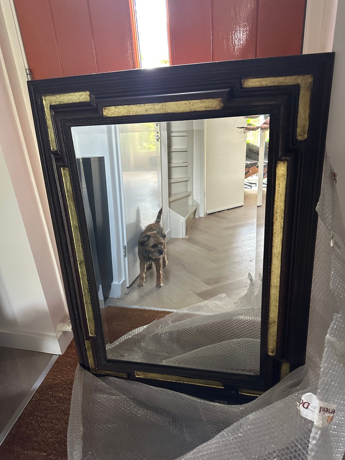 Art Deco Geslepen Antieke Spiegel - Bruin met Goud, Ophalen, Rechthoekig, 50 tot 100 cm, 100 tot 150 cm