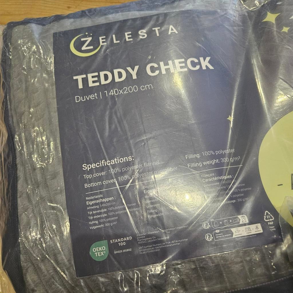 Zelesta Teddy Check Dekbed 140x200 cm met 2 kussenslopen, Ophalen of Verzenden
