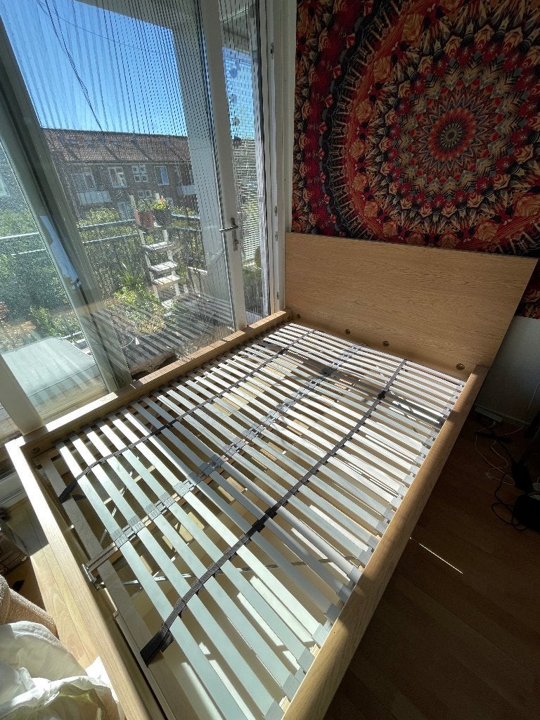 IKEA Malm Houten 160 x 200 bed + 2 lades, Ophalen, Gebruikt, Bruin, Tweepersoons