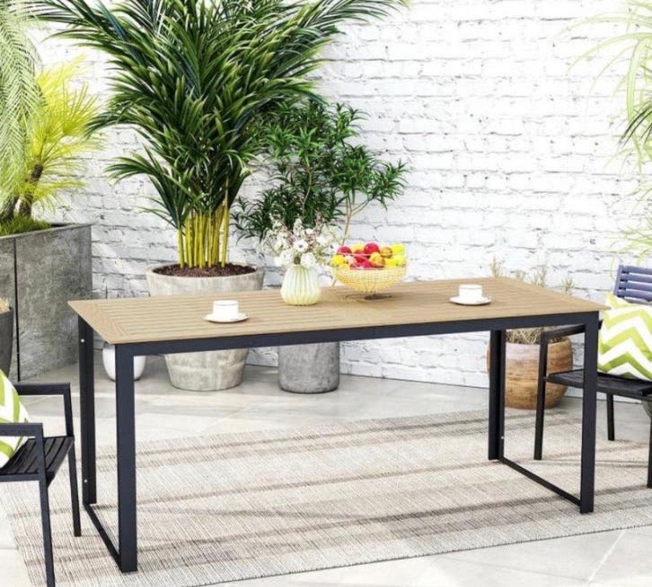 Outsunny Tuintafel Metaal 175x78 cm Houtlook Zwart NIEUW, Tuin en Terras, Ophalen of Verzenden, Nieuw