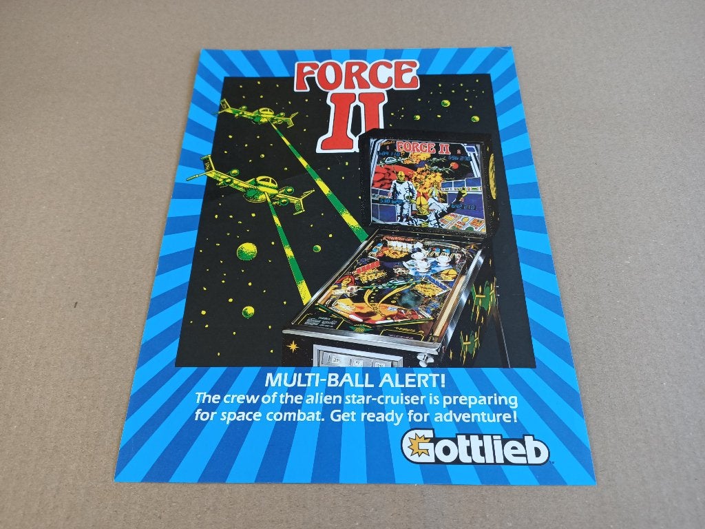 Flyer: Gottlieb Force II (1980) flipperkast, Verzamelen, Verzenden, Gebruikt, Elektronisch, Flipperkast