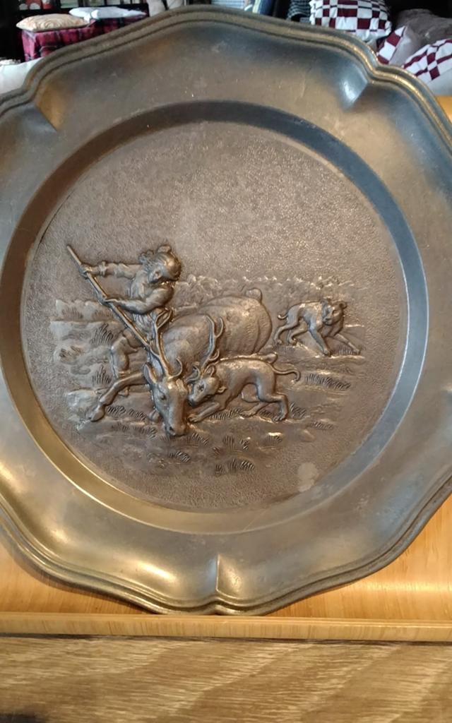 Vintage decoratief tin Wandbord met een jachttafereel, Ophalen of Verzenden