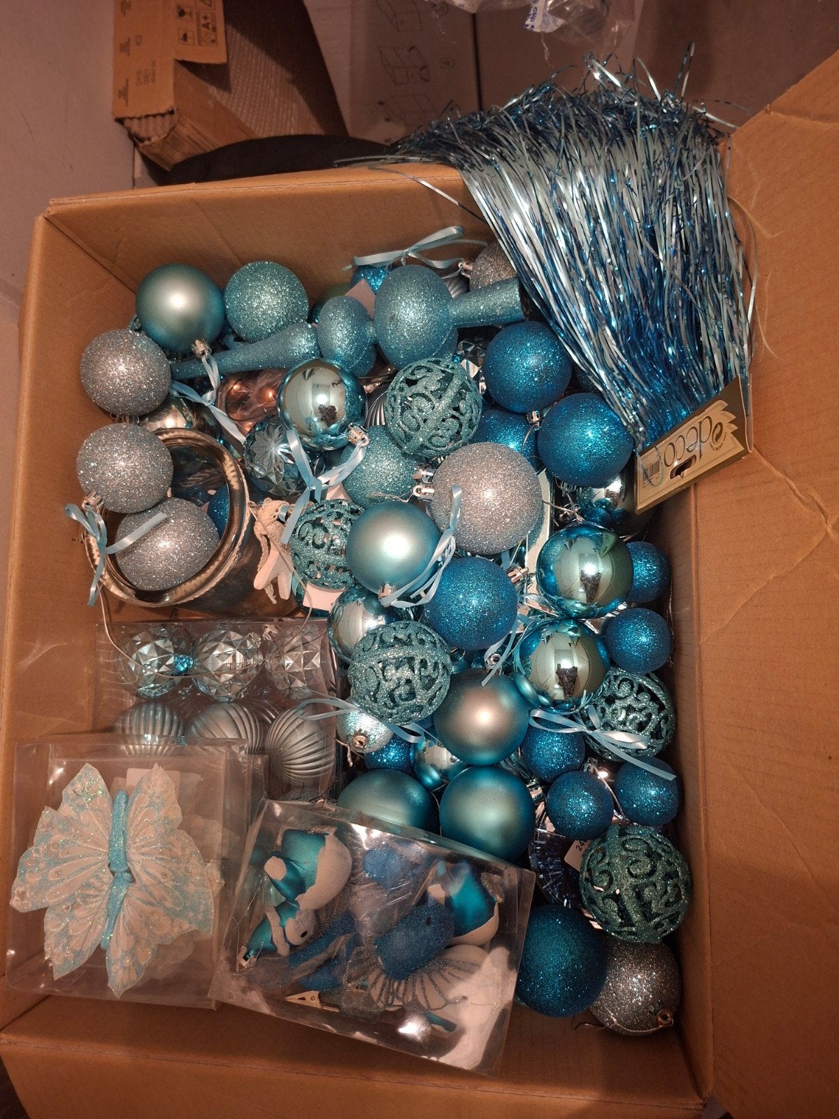 Doos met blauwe kerst versiering, Diversen, Kerst, Ophalen, Nieuw