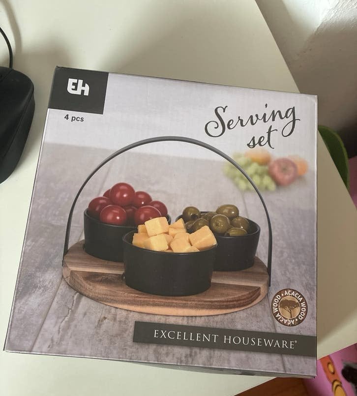 Excellent Houseware Serveerset 4-delig - Nieuw in doos, Overige typen, Verzenden, Hout, Nieuw