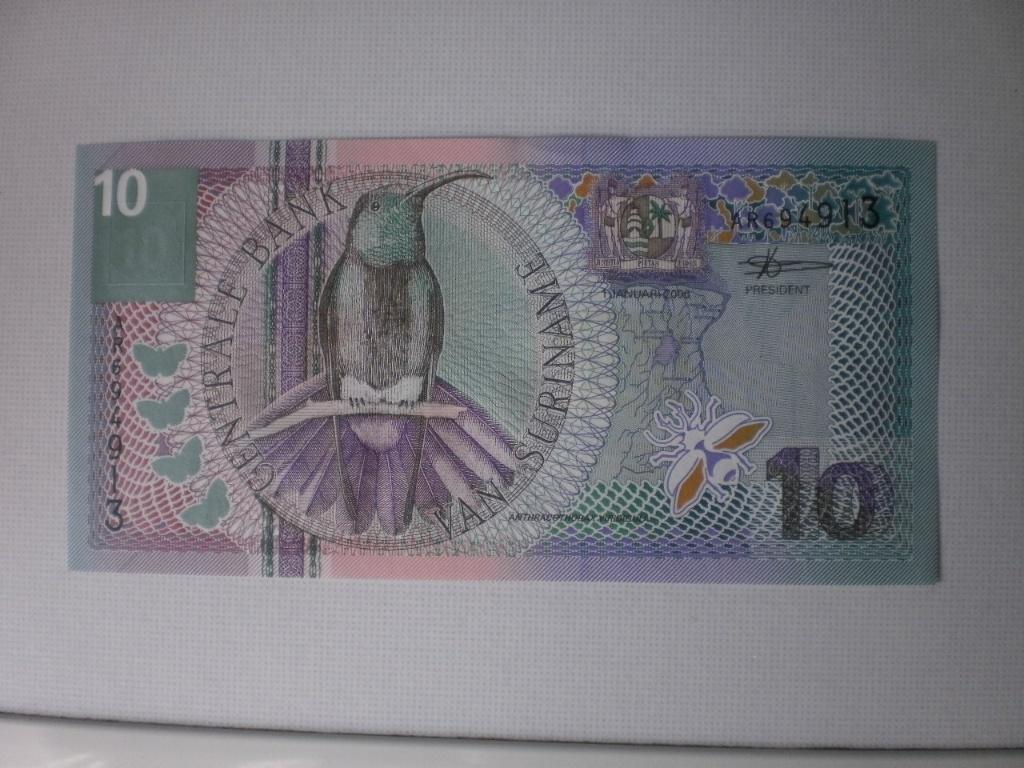 Suriname- 10 Gulden- Vogel- Bankbiljet, Postzegels en Munten, Bankbiljetten | Amerika, Verzenden, Zuid-Amerika, Los biljet