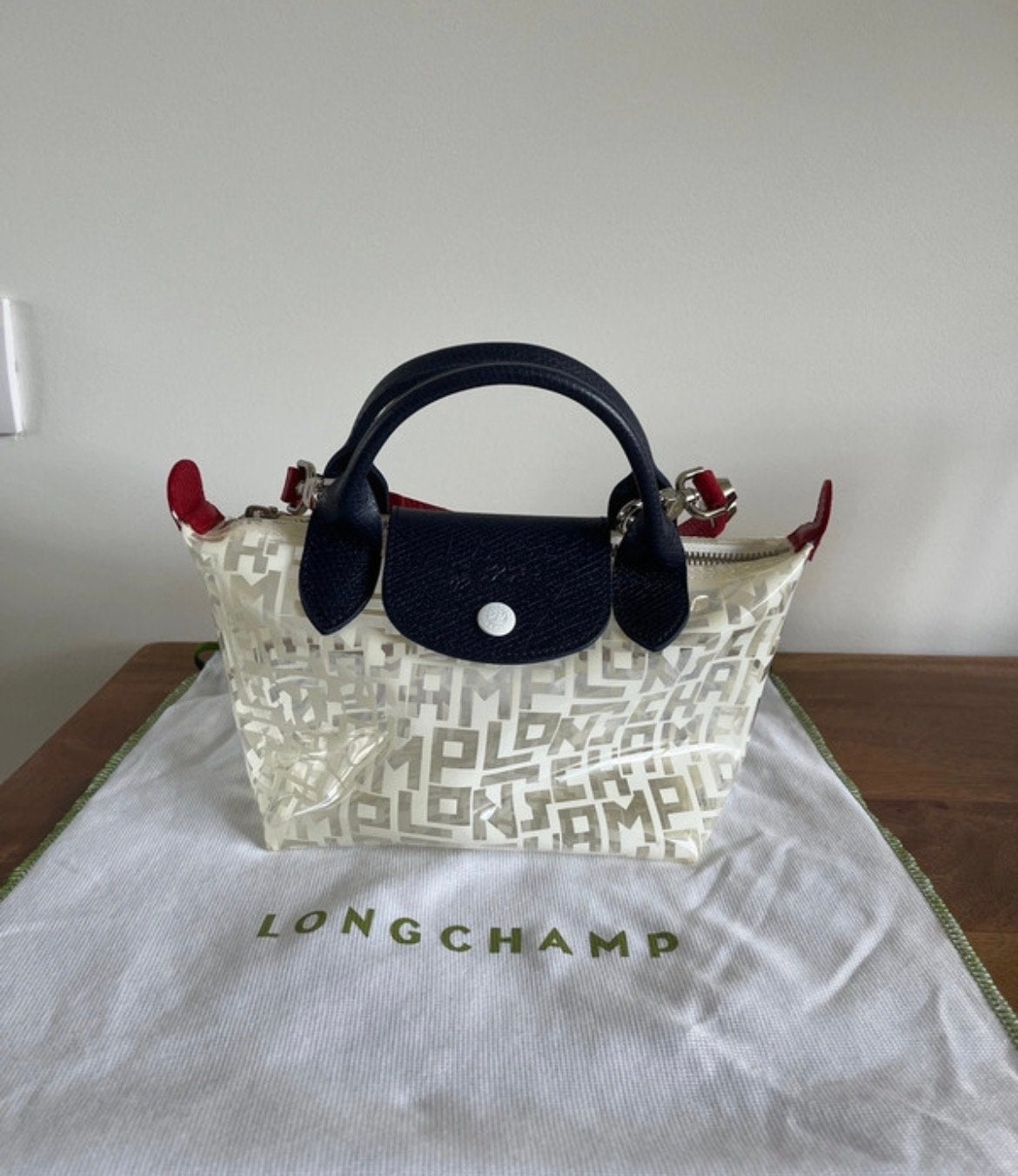 Longchamp Le Pliage Filet tasje - Zo goed als nieuw, Verzenden, Zo goed als nieuw, Wit, Avondtasje