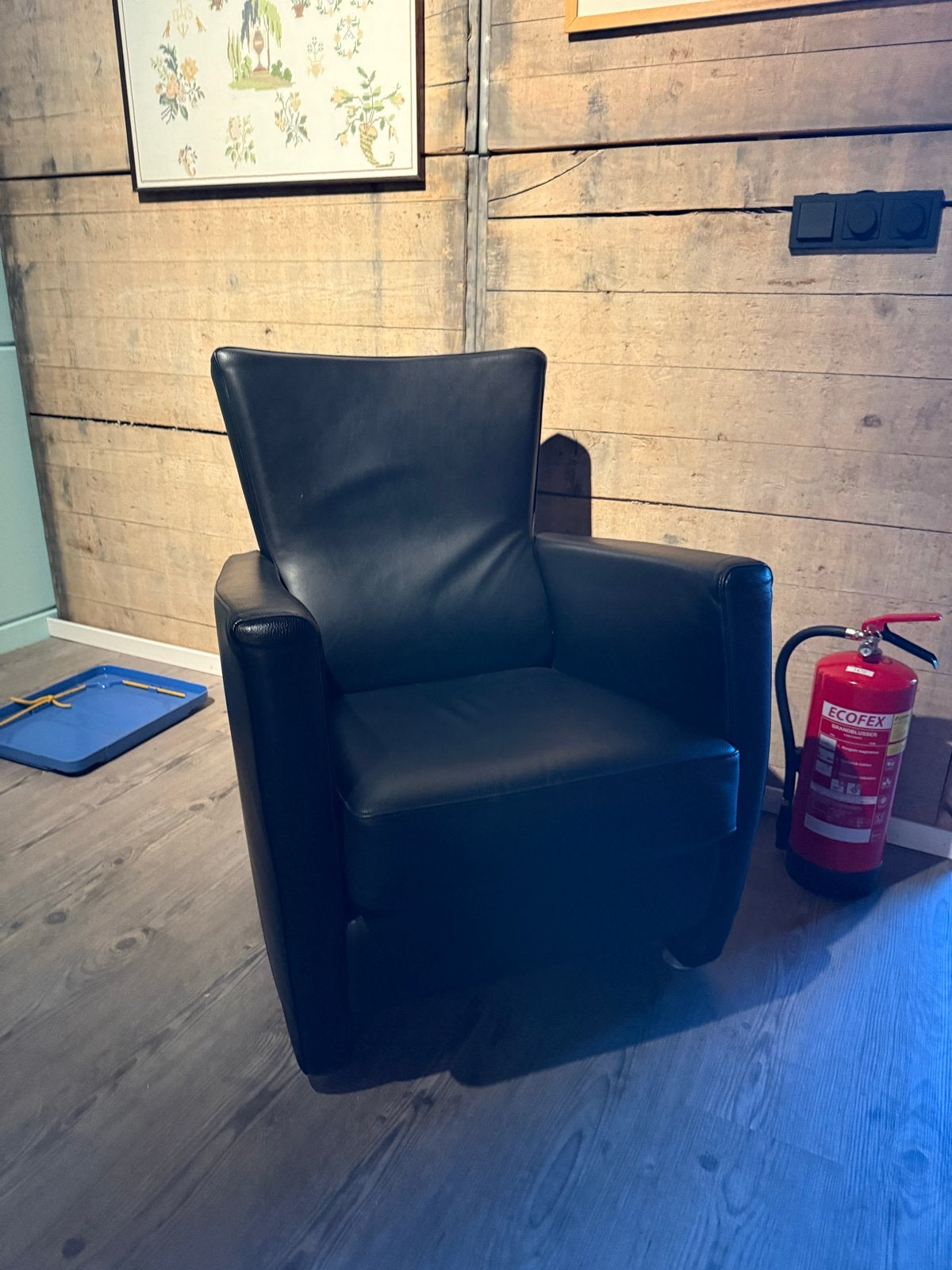 Zwarte leren fauteuil - Comfortabel en stijlvol, Ophalen, Gebruikt, Leer, 75 tot 100 cm