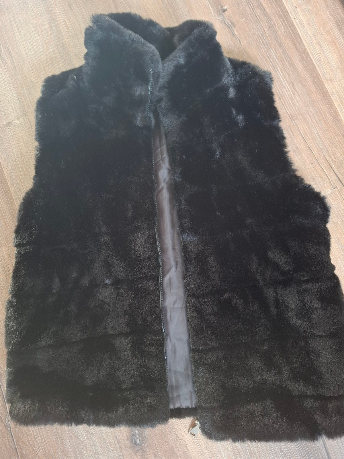 zwart nepbont gilet met rits one size, Kleding | Dames, Bodywarmers, Ophalen of Verzenden, Zo goed als nieuw, Maat 38/40 (M), Zwart
