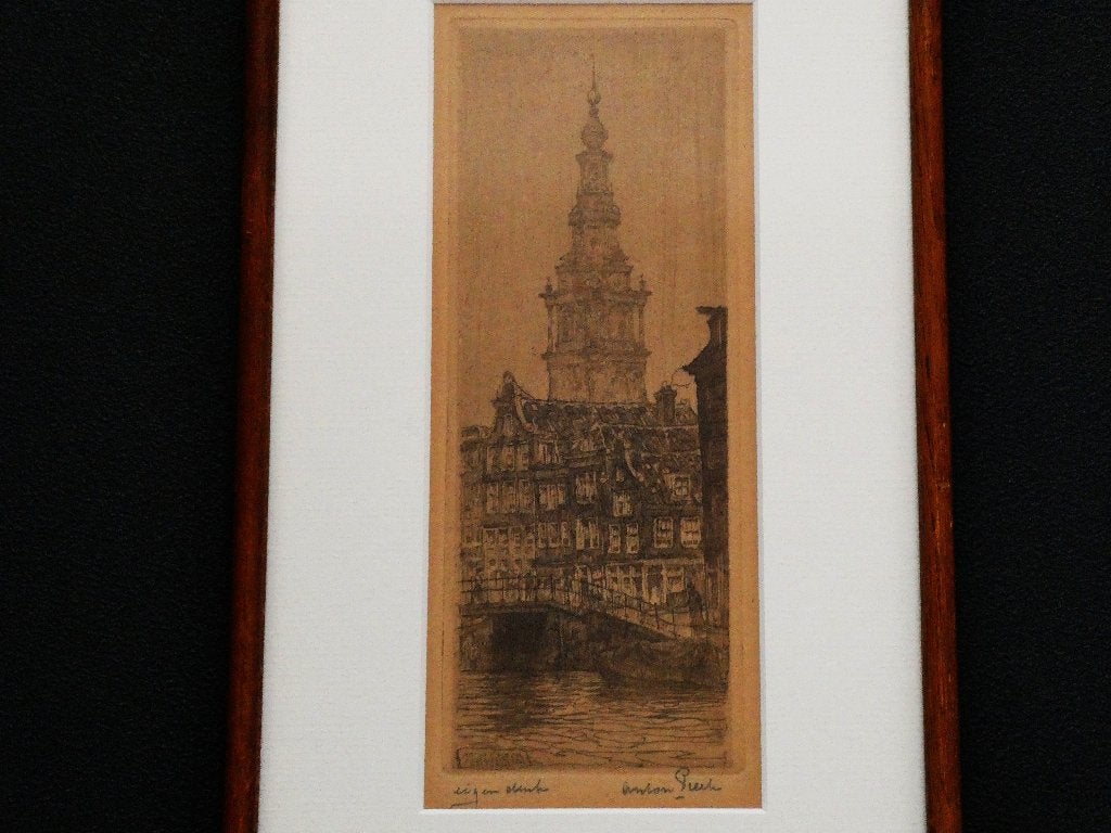 Originele ets Anton Pieck Zuiderkerktoren Amsterdam Gesign., Antiek en Kunst, Kunst | Etsen en Gravures, Ets, Stadsgezicht, 1900 - 1949