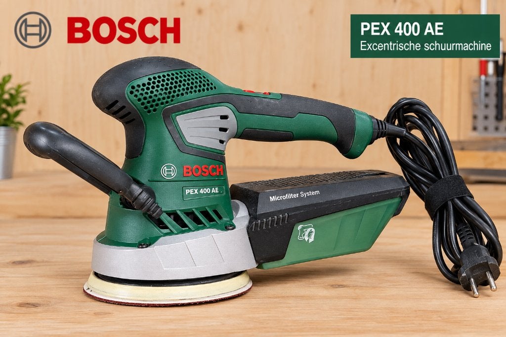 Bosch PEX 400 AE excenterschuurmachine weinig gebruikt!, Ophalen of Verzenden, Zo goed als nieuw, Minder dan 600 watt, Excentrische schuurmachine