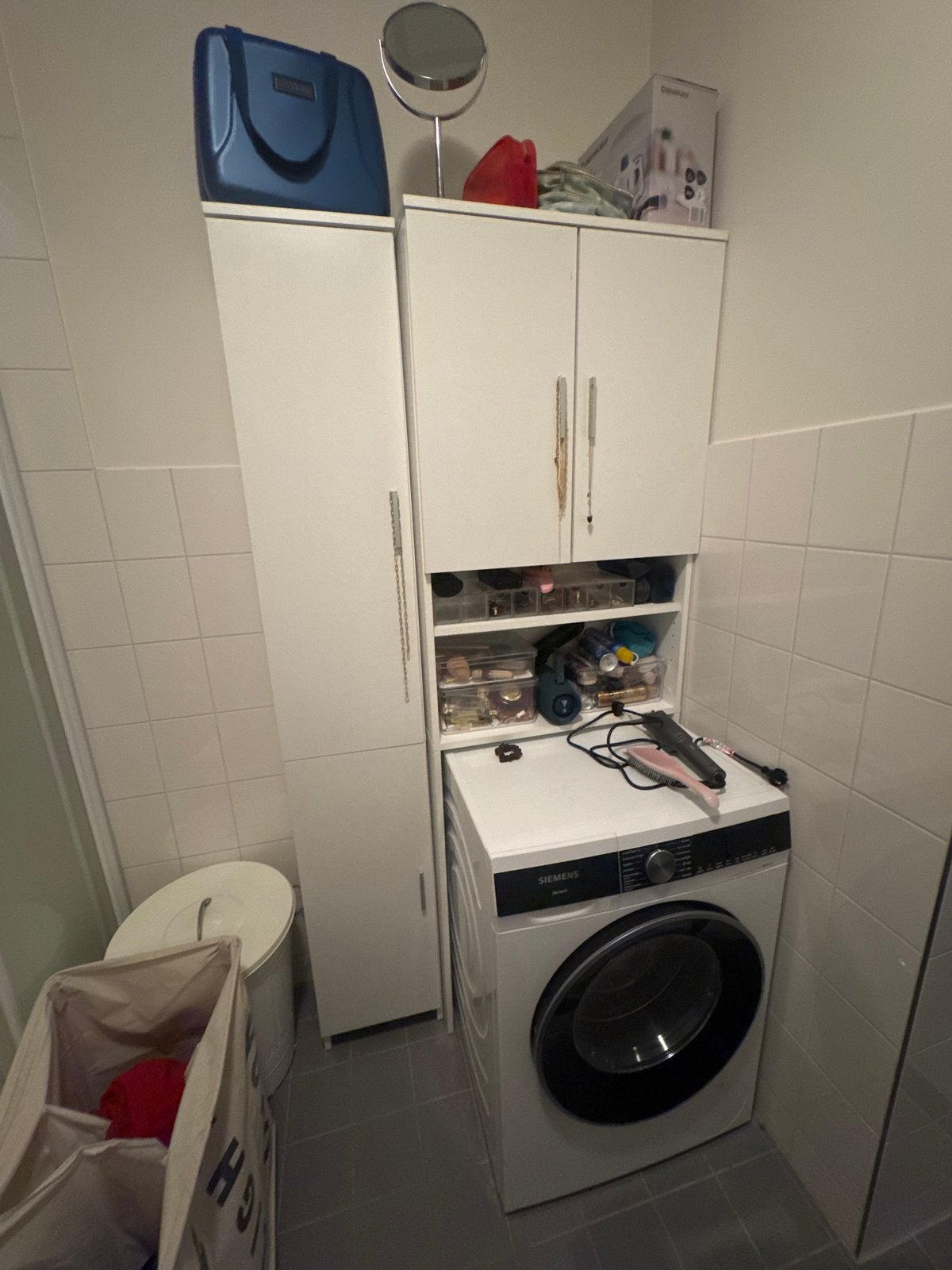 Wasmachinekast en badkamerkast set - Wit, Ophalen, Gebruikt