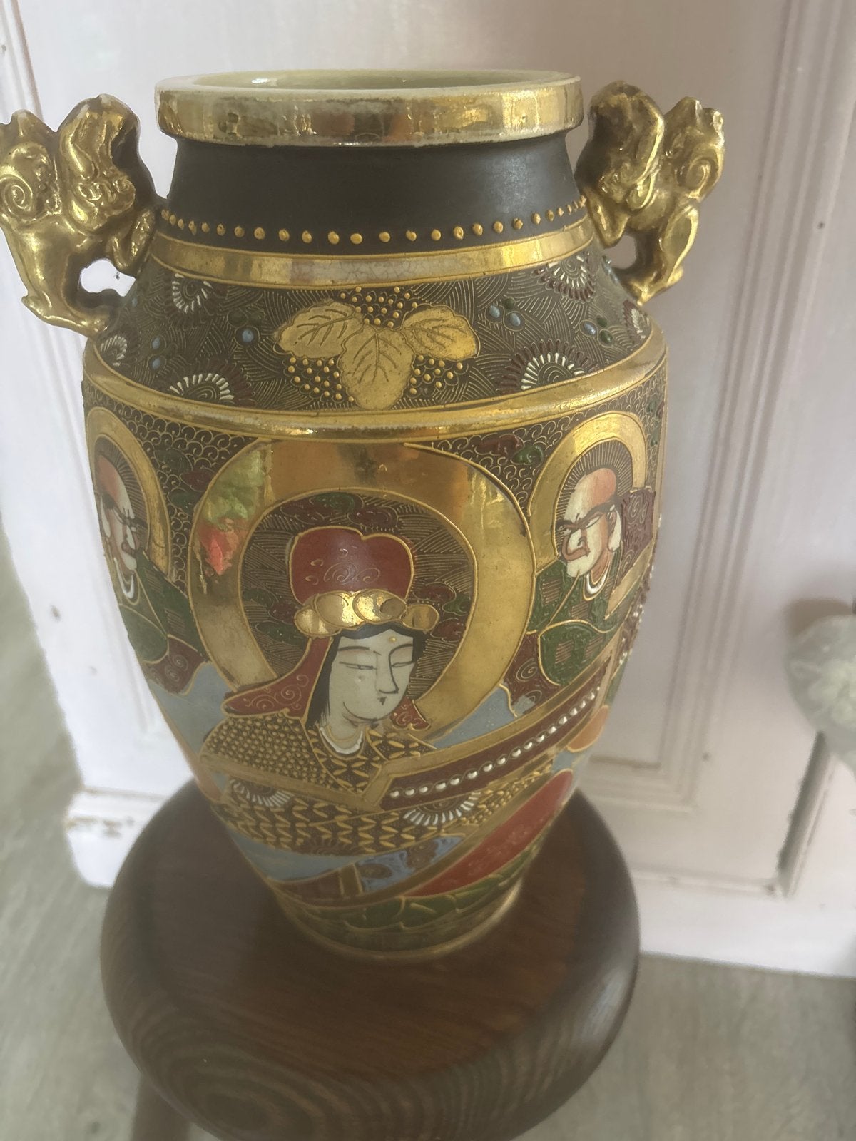 Antieke Shinzan Satsuma Moriage Vaas met Stempel, Antiek en Kunst, Ophalen of Verzenden