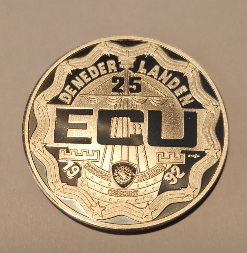 25 ECU munt 1992 zilver, Verzenden, Koningin Beatrix, Zilver, Overige waardes