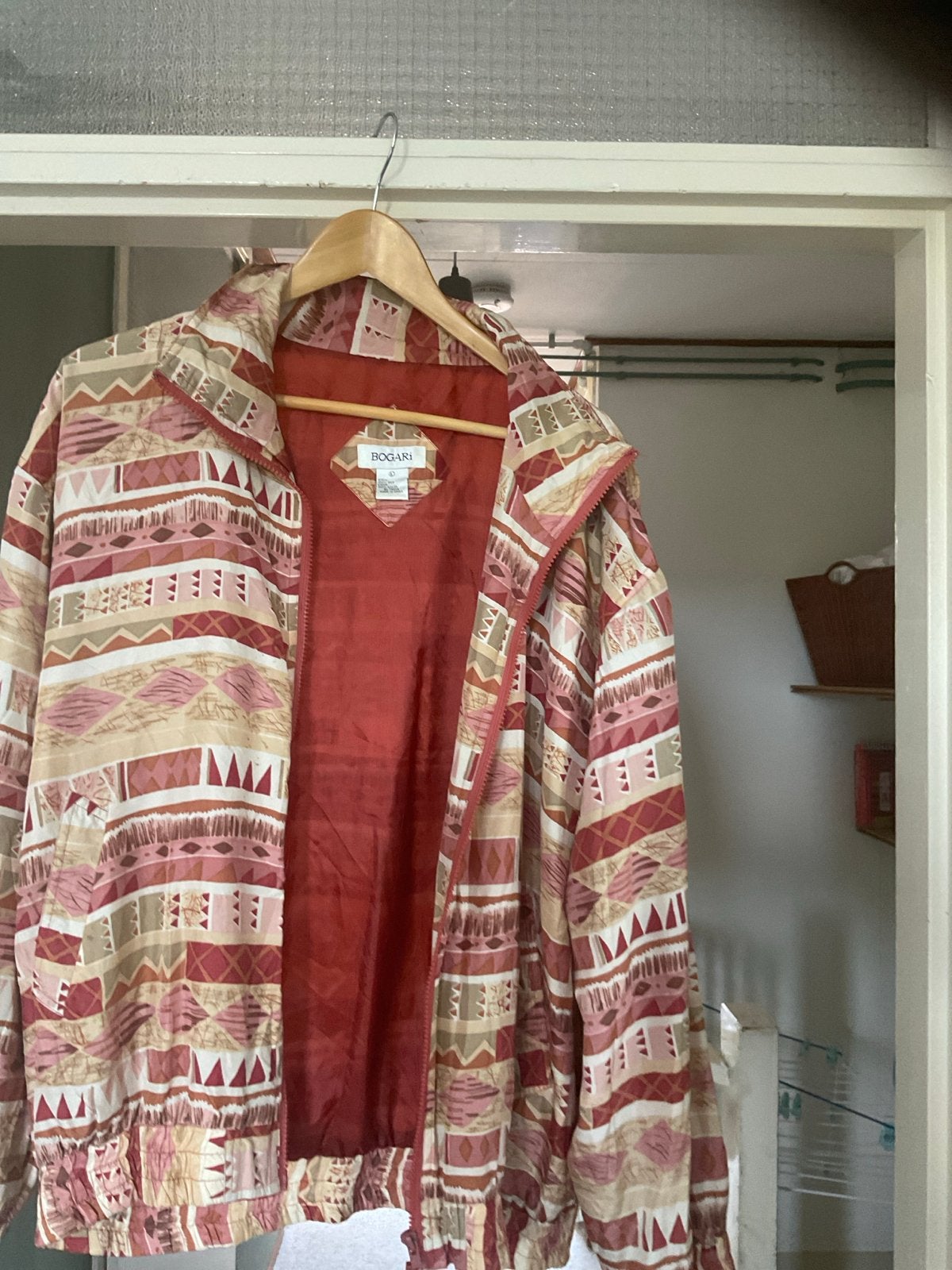 Vintage Bogari zijden Windjack - Maat L- Meerkleurig, Ophalen, Zo goed als nieuw, Maat 42/44 (L), Meerkleurig