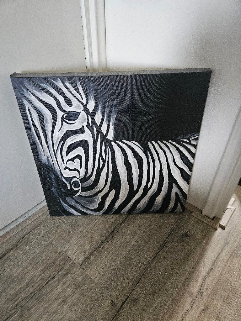 Leuk zebra Schilderij, Ophalen, Handgeschilderd, Dieren, Doek