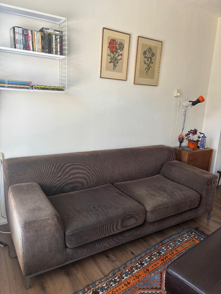 Kramfors driepersoons bank in bruin corduroy, Ophalen, Gebruikt, Driepersoons, 75 tot 100 cm